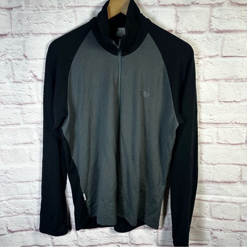 ICEBREAKER Pure Merino Bodyfit 260 Quarter Zip Pullover Black Grey Size XL Men's